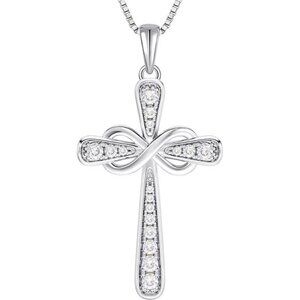 925 Sterling Silver Cross Necklace for Women Halo Infinity Pendant Birthstone